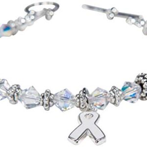 White or Pearl Ribbon Awareness Charm Bracelet: Swarovski Crystals for Lung...