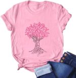 Pink Ribbon Tree Shirt Women Breast Cancer Awareness T Shirt Cancer Fighter...