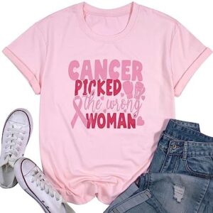 Breast Cancer Shirt Women Breast Cancer Awareness T-Shirt Pink Ribbon...