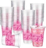 Sabary 40 Pcs 40 Pack Breast Cancer Theme Cups 16 oz Disposable Clear...