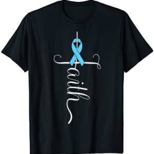 Prostate Cancer Awareness Light Blue Ribbon Faith Survivor T-Shirt